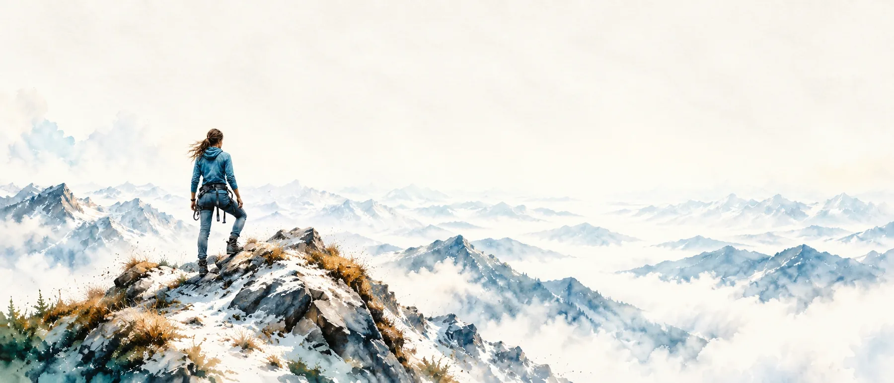A lone figure on a summit above an empty sea of cloud