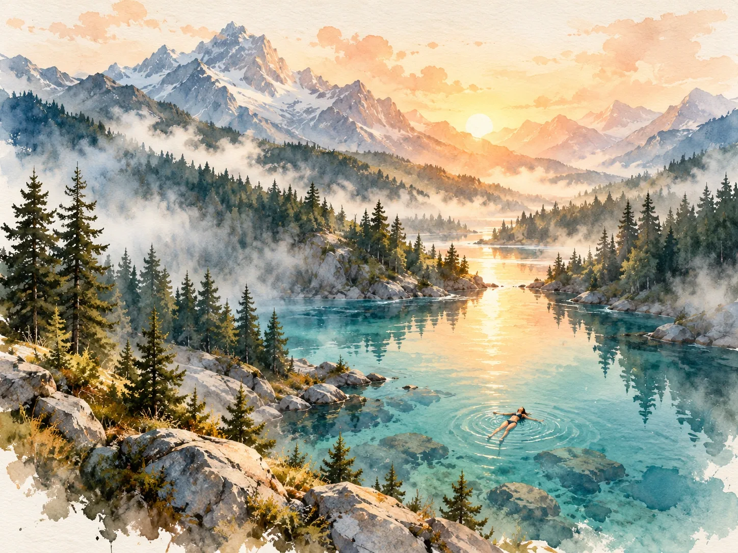A river winding down through a wide valley